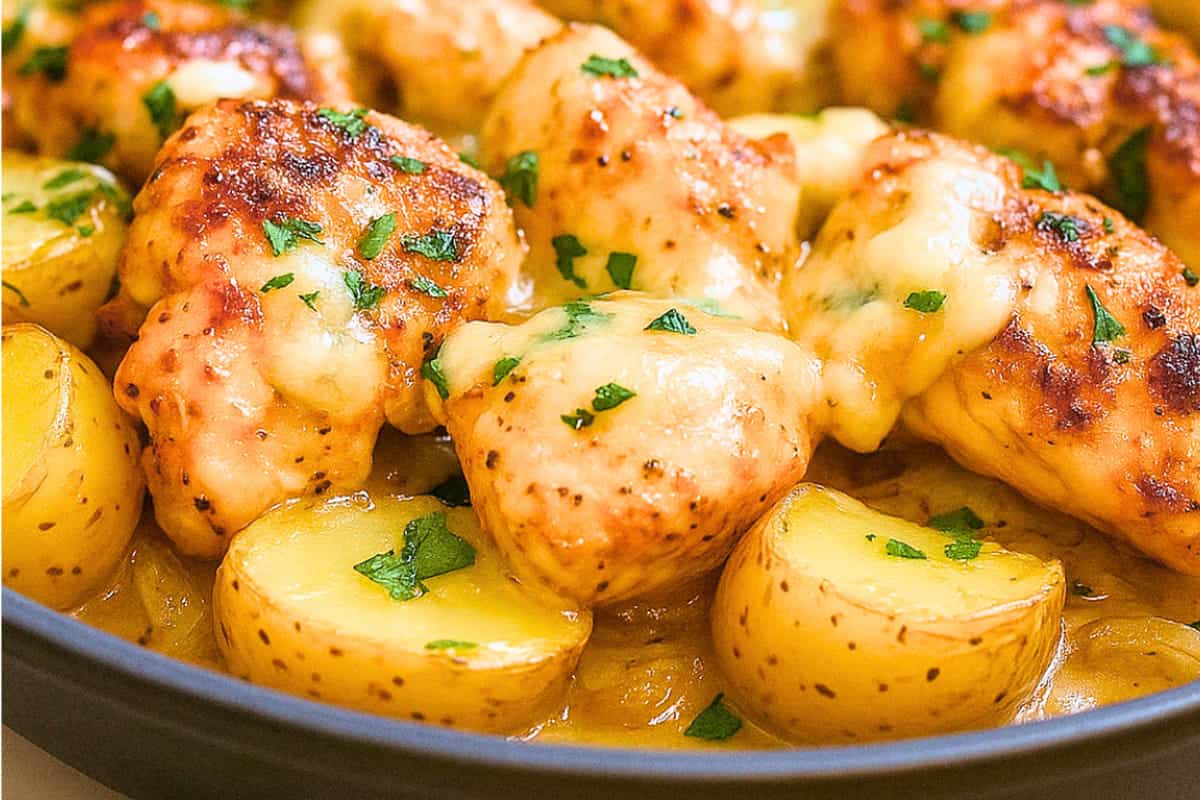 Garlic Butter Parmesan Chicken and Potatoes Skillet (One-Pan Meal)