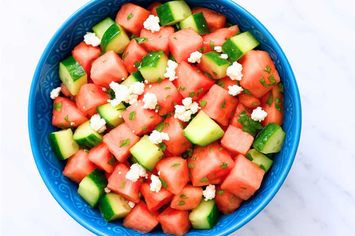 Watermelon Salad with Cucumber & Honey Lime Dressing