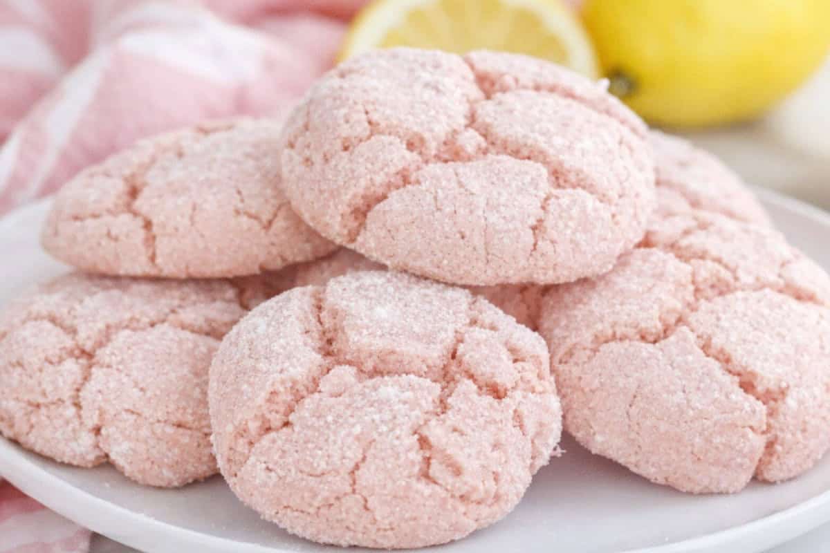Pink Crinkle Lemon Sugar Cookies